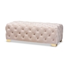 Baxton Studio Avara Glam and Luxe Light Beige Velvet Fabric Upholstered Gold Finished Button Tufted Bench Ottoman